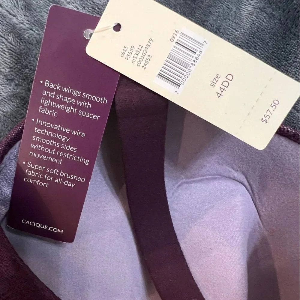 Cacique Plum Side‎ Smoothing Solution Balconette Underwire Bra. Size 44DD. NWT.